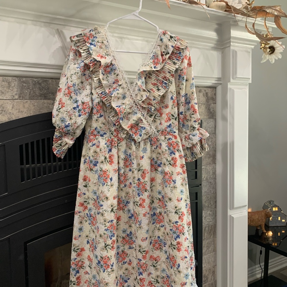 Just Me Floral Maxi Dress - Cream,pinkish , Blue